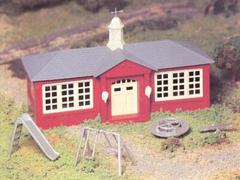 School House w/Playground Accys Snap Kit -- O Scale Model Railroad Building -- #45611