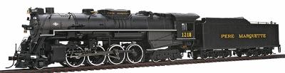 2-8-4 Berkshire w/Tender Pere Marquette 1218 -- HO Scale Model Train Steam Locomotive -- #50902