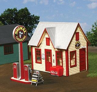 All-American Gas Station Kit - 4-1/2 x 3 x 4'' -- O Scale Model Railraod Building -- #492