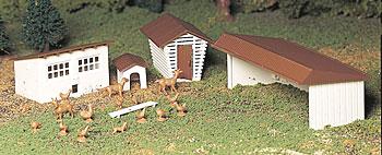 Farm Out-Buildings w/Animals Snap Kit (3) -- O Scale Model Railroad Building -- #45604