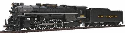 2-8-4 Berkshire w/Tender Pere Marquette 1225 -- HO Scale Model Train Steam Locomotive -- #50901