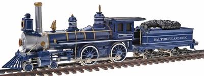 American 4-4-0 with Tender B&O 1890's Royal Blue -- HO Scale Model Train Steam Locomotive -- #51144