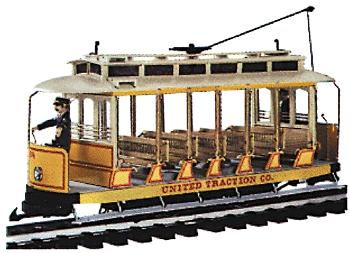 Open Streetcar w/Lights -- Standard DC -- United Traction #504 (Yellow, cream) -- G Scale -- #93938