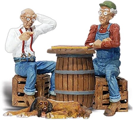 Checker Players & Dog -- G Scale Model Railroad Figure -- #a2522