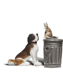 Scenic Accents(R) Figures - Dog w/Cat On Trashcan -- G Scale Model Railroad Figure -- #a2524
